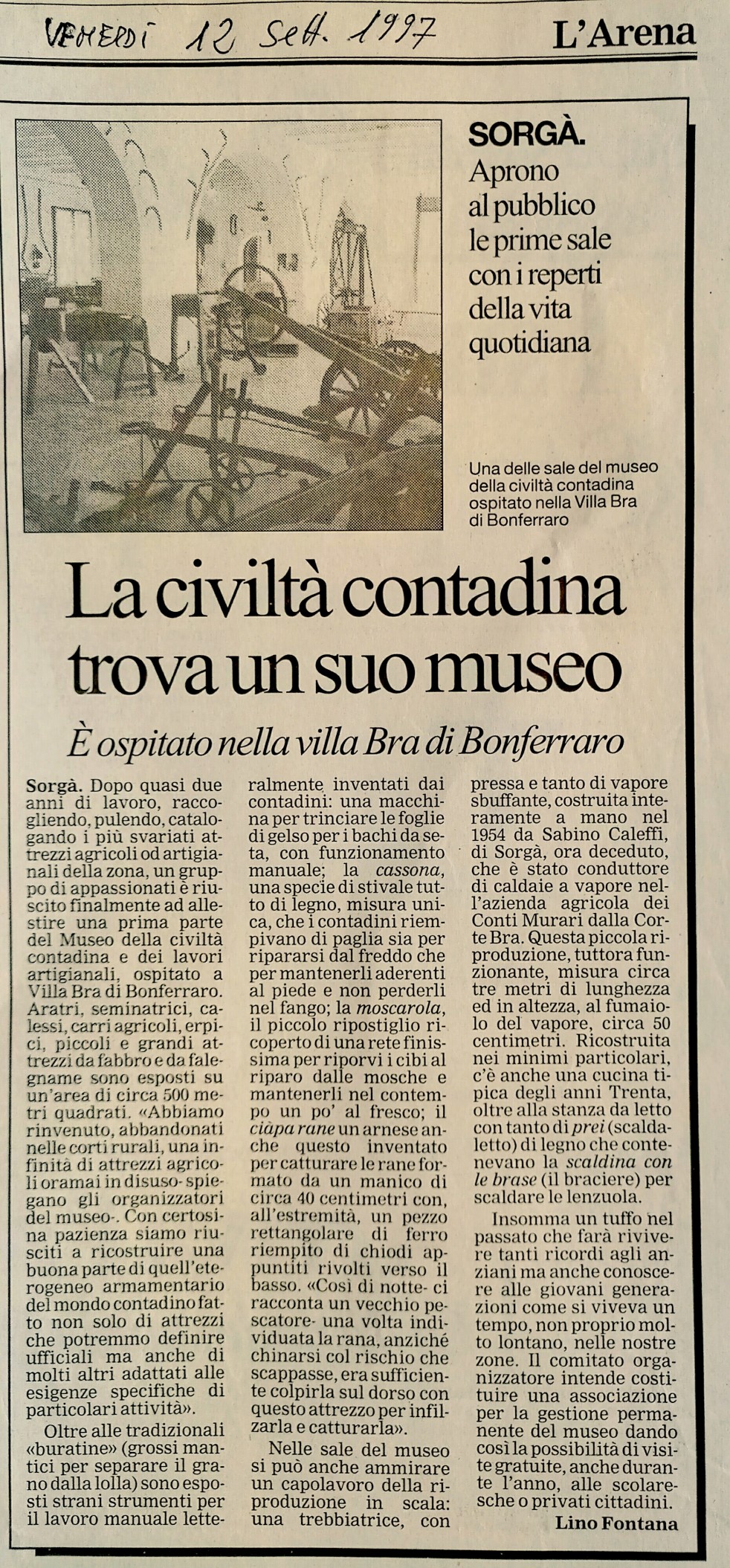 Settembre 1997 Su L'Arena articolo di Lino Fontana