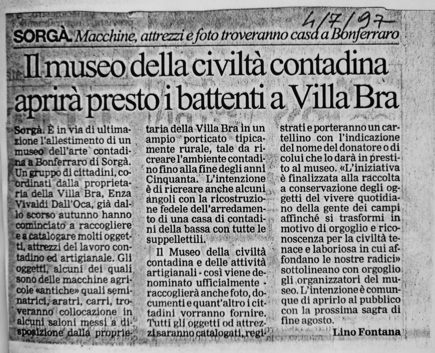 1997 il primo articolo di Lino Fontana su l'Arena